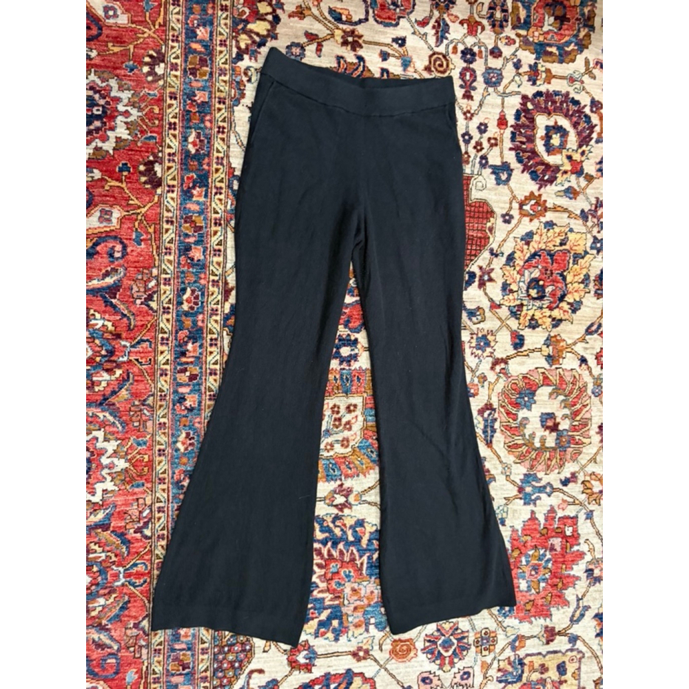 Free People FP Beach Black Ribbed Knit Pants Pull On Wide Leg Size S